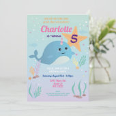 Narwhale Birthday Party Pool Beach Swim Narwhal Kaart (Staand voorkant)