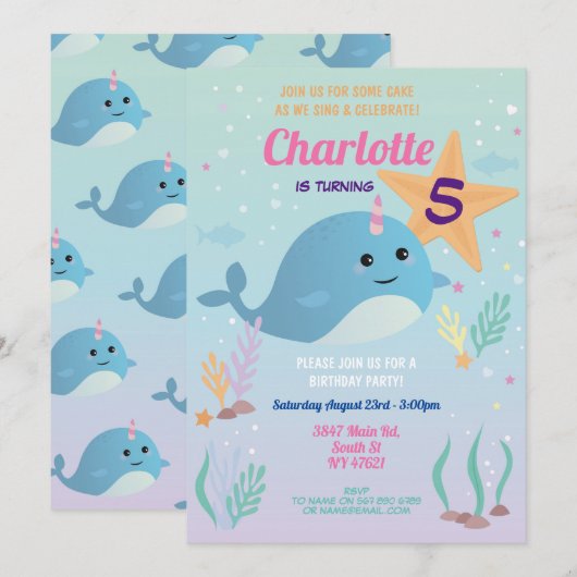 Narwhale Birthday Party Pool Beach Swim Narwhal Kaart (Voorkant / Achterkant)