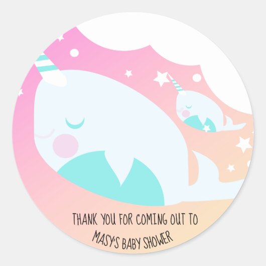 Narwhale Ombre Baby shower Dank u wel Ronde Sticker (Voorkant)