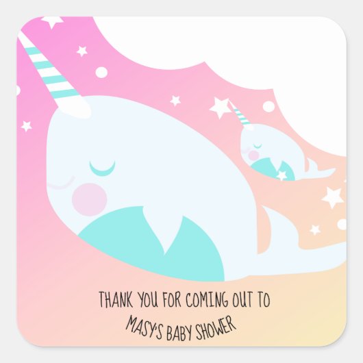 Narwhale Ombre Baby shower Dank u wel Vierkante Sticker (Voorkant)
