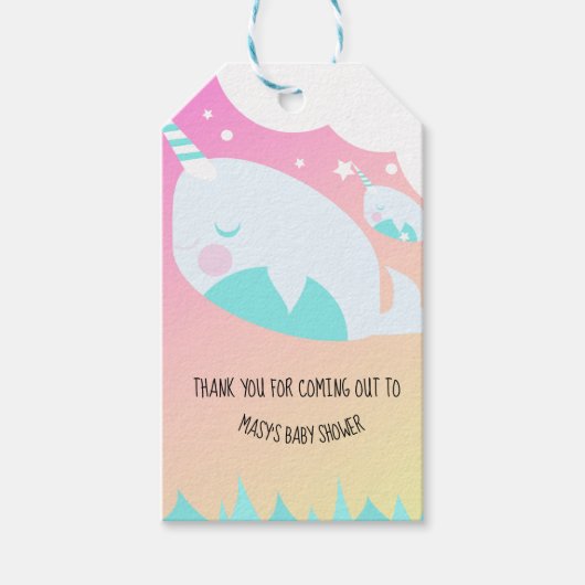 Narwhale Ombre Baby shower Ombré Cadeaulabel (Voorkant)
