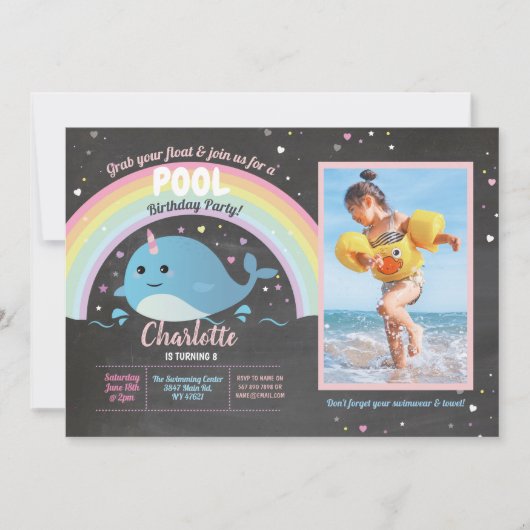 Narwhale Photo Pool Party Verjaardag Float Narwhal Kaart (Voorkant)