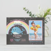 Narwhale Photo Pool Party Verjaardag Float Narwhal Kaart (Staand voorkant)