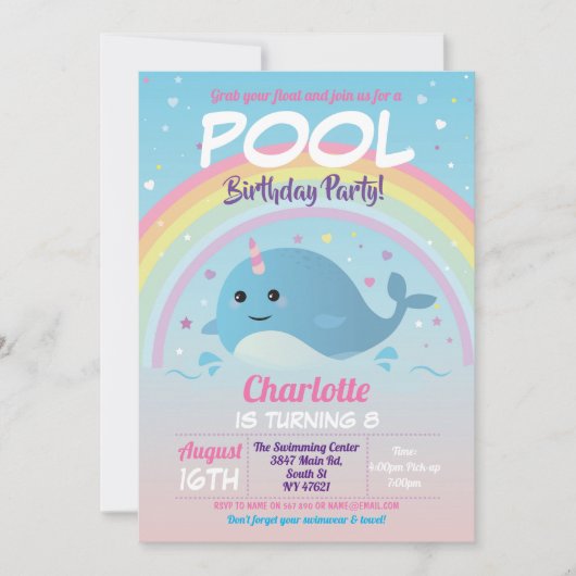 Narwhale Pool Party Birthday Beach Float Narwhal Kaart (Voorkant)