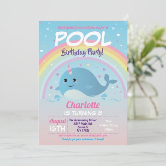 Narwhale Pool Party Birthday Beach Float Narwhal Kaart (Staand voorkant)