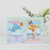 Narwhale verjaardagsfeestje zwembad Beach Foto Nar Kaart (Staand voorkant)