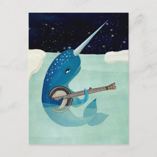 Narwhal's Aquarelle - Narwhal Plays Banjo Card Briefkaart (Voorkant)