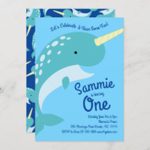 Narwhals Ocean 1e Verjaardag Uitnodigingen