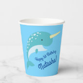 Narwhals Ocean Schattige 1e verjaardagsfeestje Kin Papieren Bekers (Achterkant)