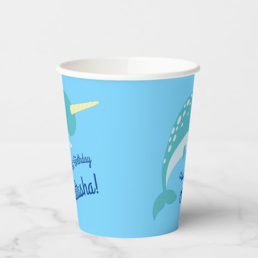 Narwhals Ocean Schattige 1e verjaardagsfeestje Kin Papieren Bekers (Links)