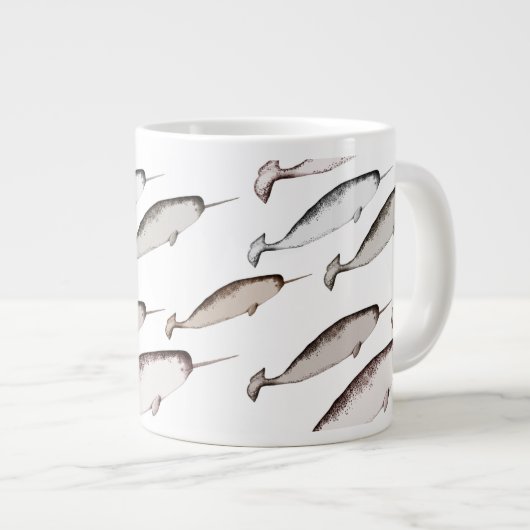 Narwhals Swim - Narwhal Pattern Grote Koffiekop (Voorkant rechts)