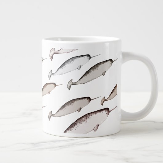 Narwhals Swim - Narwhal Pattern Grote Koffiekop (Rechts)