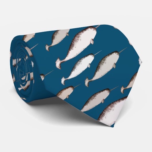 Narwhals Swim - Narwhal Pattern Whale Lover Navy Stropdas (Opgerold)