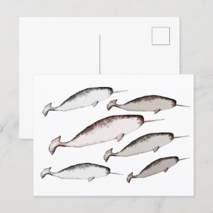 Narwhals Swim - Narwhal Whale Illustration Gift Briefkaart