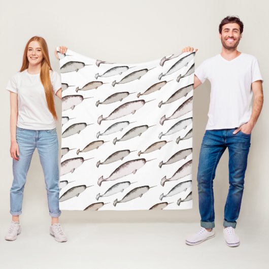 Narwhals Swim - Narwhal Whale Pattern Gift Fleece Deken (In situ)