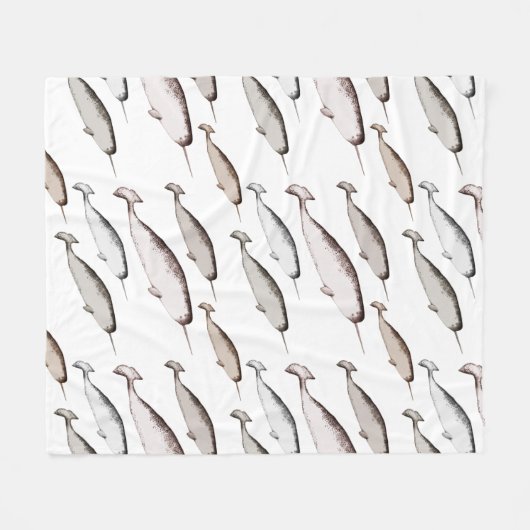 Narwhals Swim - Narwhal Whale Pattern Gift Fleece Deken (Voorkant (Horizontaal))