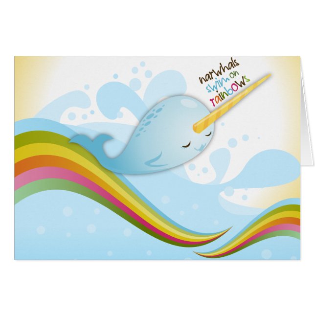 Narwhals Swim op Rainbows Card (Voorkant Horizontaal)