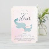 Narwhals Waterverf Roze Meisje Baby shower Kaart (Staand voorkant)