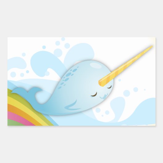 Narwhals Zwemmen op Regenbogen Rechthoekige Sticker (Voorkant)