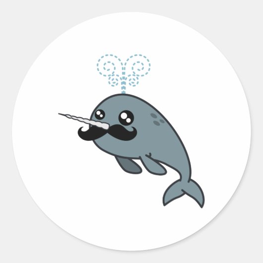 Narwhalstache Ronde Sticker (Voorkant)