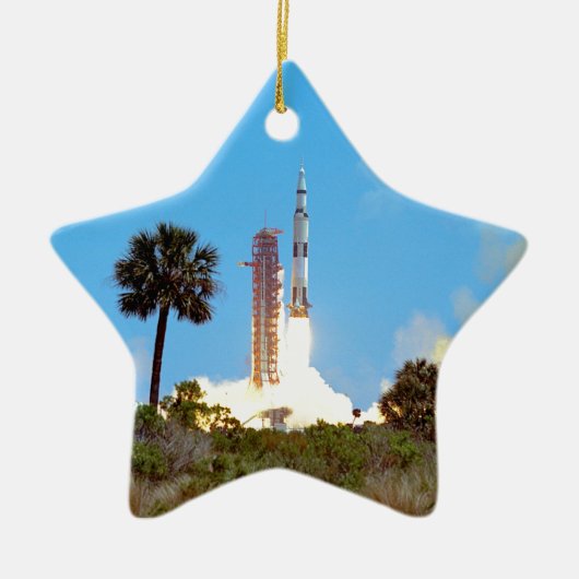NASA Apollo 16 Saturn V-raketlancering Keramisch Ornament (Voorkant)