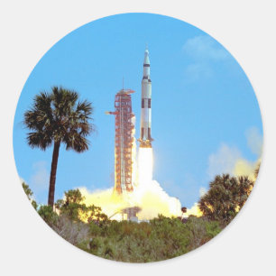 NASA Apollo 16 Saturn V-raketlancering Ronde Sticker