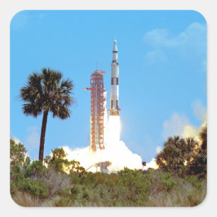 NASA Apollo 16 Saturn V-raketlancering Vierkante Sticker