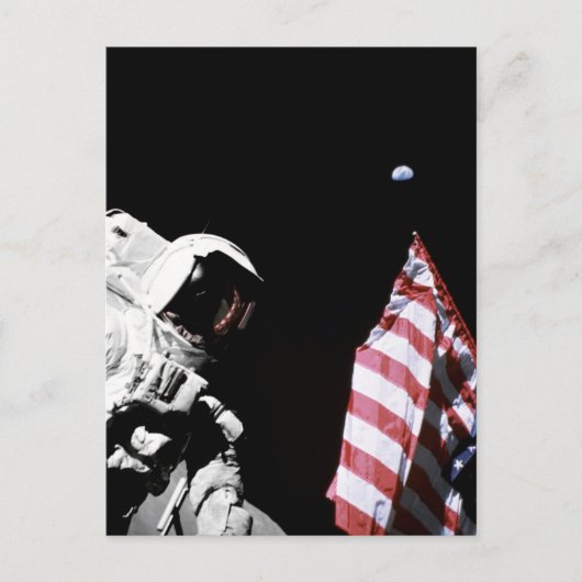 NASA Apollo 17 Astronaut Flag Earth Moon Foto Briefkaart (Voorkant)