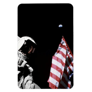 NASA Apollo 17 Astronaut Flag Earth Moon Foto Magneet