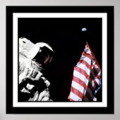NASA Apollo 17 Astronaut Flag Earth Moon Foto Poster (Voorkant)