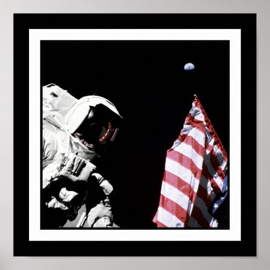 NASA Apollo 17 Astronaut Flag Earth Moon Foto Poster (Voorkant)