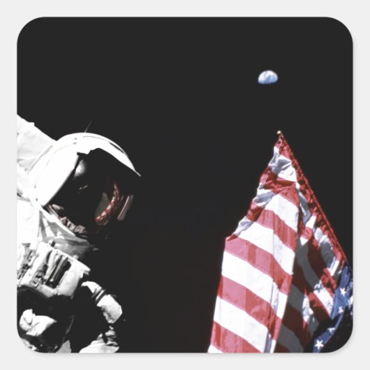 NASA Apollo 17 Astronaut Flag Earth Moon Foto Vierkante Sticker (Voorkant)