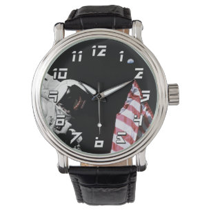 NASA Apollo 17 Astronaut Vlag Aarde Maan Foto Horloge