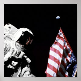 NASA Apollo 17 Astronaut Vlag Aarde Maan Foto Poster