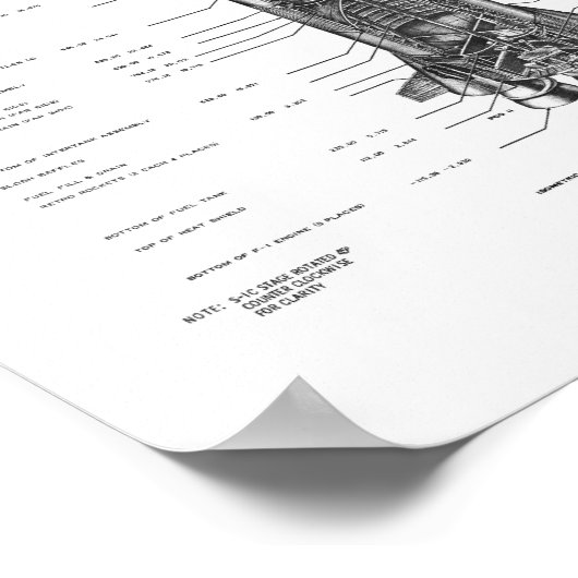 NASA Apollo Saturn V Rocket Blueprint (white) Poster (Hoek)