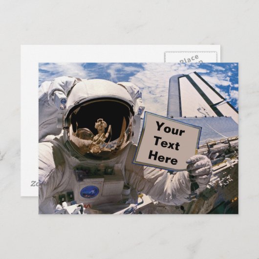 NASA Astronaut Holding Sign. - Aangepaste tekst to Briefkaart (Voorkant / Achterkant)