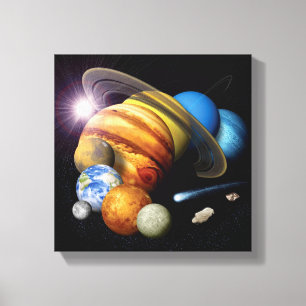 NASA JPL Zonnestelsel Planeten Montage Ruimtefoto' Canvas Afdruk