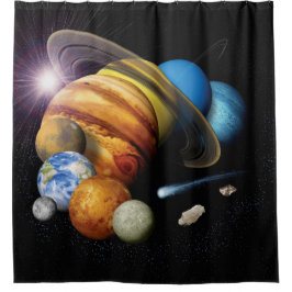 NASA JPL Zonnestelsel Planeten Montage Ruimtefoto' Douchegordijn