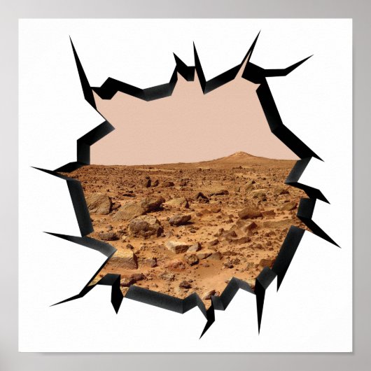 NASA Mars Landscape Twin Peaks 3D Broken Wall Uitz Poster (Voorkant)