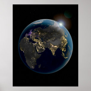 NASA Oostelijk Halfrond Goud en Paars Aarde Poster