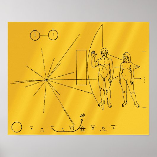 NASA Pioneer 10 Space Probe Gold Plaque Poster (Voorkant)
