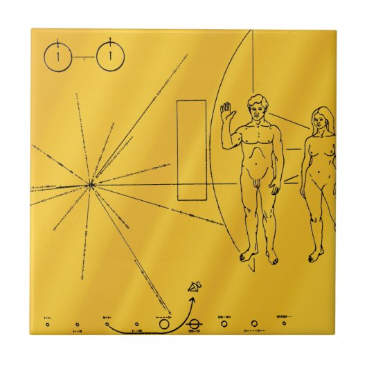 NASA Pioneer 10 Space Probe Gold Plaque Tegeltje (Voorkant)