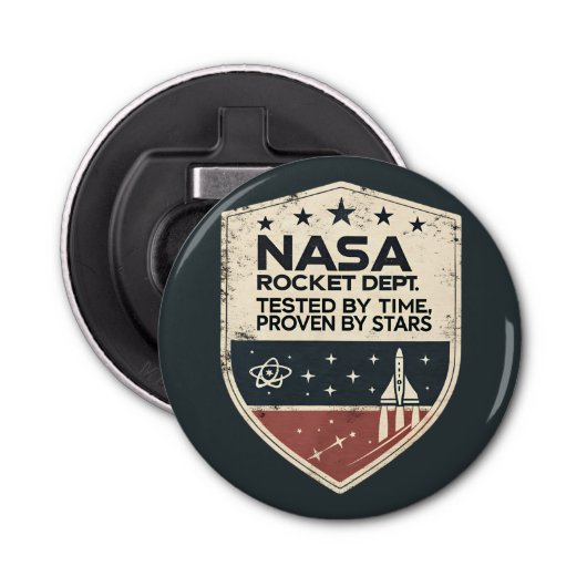 NASA Rocket Dept Getest Door Tijd Bewezen Door Ste Button Flesopener (Voorkant)