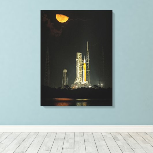 NASA Space Launch System Rocket Artemis I Moonrise Canvas Afdruk (Insitu (Houten vloer))