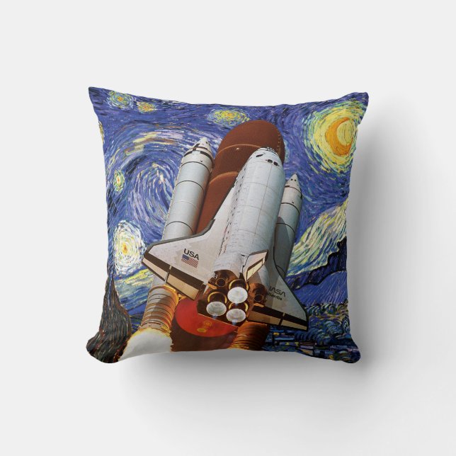 NASA Space Shuttle-lancering Van Gogh Sterrennacht Kussen (Voorkant)