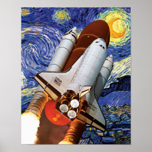 NASA Space Shuttle lancering Van Gogh Sterrennacht Poster