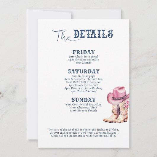 Nash Bash Cowgirl Bachelorette Party Weekend Kaart (Achterkant)