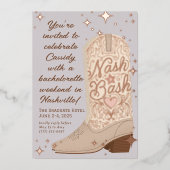 Nash Bash Cowgirl Boot Bachelorette Party Folie Uitnodiging (Voorkant)