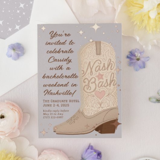 Nash Bash Cowgirl Boot Bachelorette Party Folie Uitnodiging