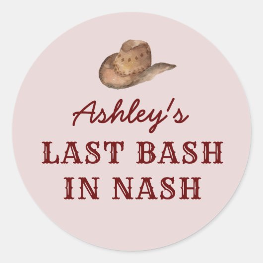 Nash Bash Nashville vrijgezellenfeest laatste Bash Ronde Sticker (Voorkant)